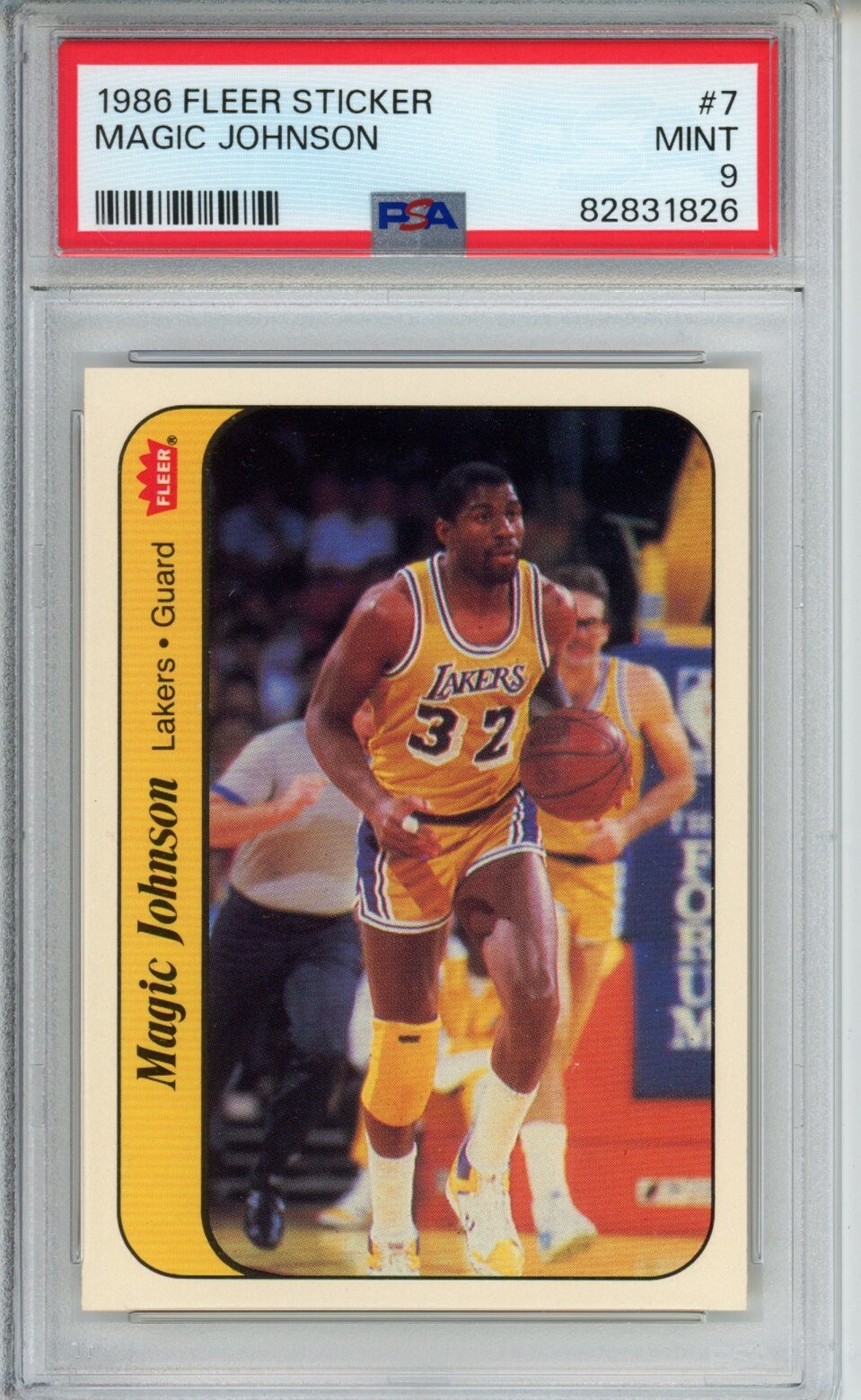 1986 Fleer Basketball Sticker #7 Magic Johnson PSA 9 Mint Corners Pack Fresh