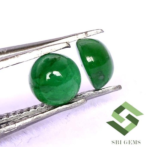 Certified Natural Emerald Round Cabochon Pair 4.75 mm 0.92 CTS Loose Gemstones - Picture 3 of 5