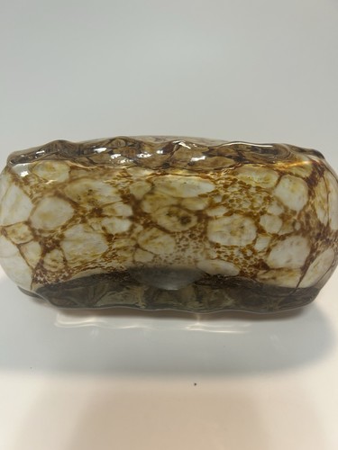 Art Glass Purse with Handle and Clear Flowers Murano-Style Pebbled Brown Pattern - Picture 6 of 9