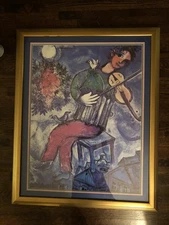 Marc Chagall  Le Violiniste Bleu (1947) Matted/Framed Print 31x25 Stunning!