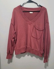 PILCRO Bohemian Burgendy Pullover Vneckline Sweatshirt Sz M