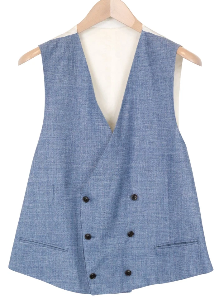 SUITSUPPLY La Spalla Men's UK40S Suit Blue Slim 3-Piece Wool Silk Melange - Image 3 of 4