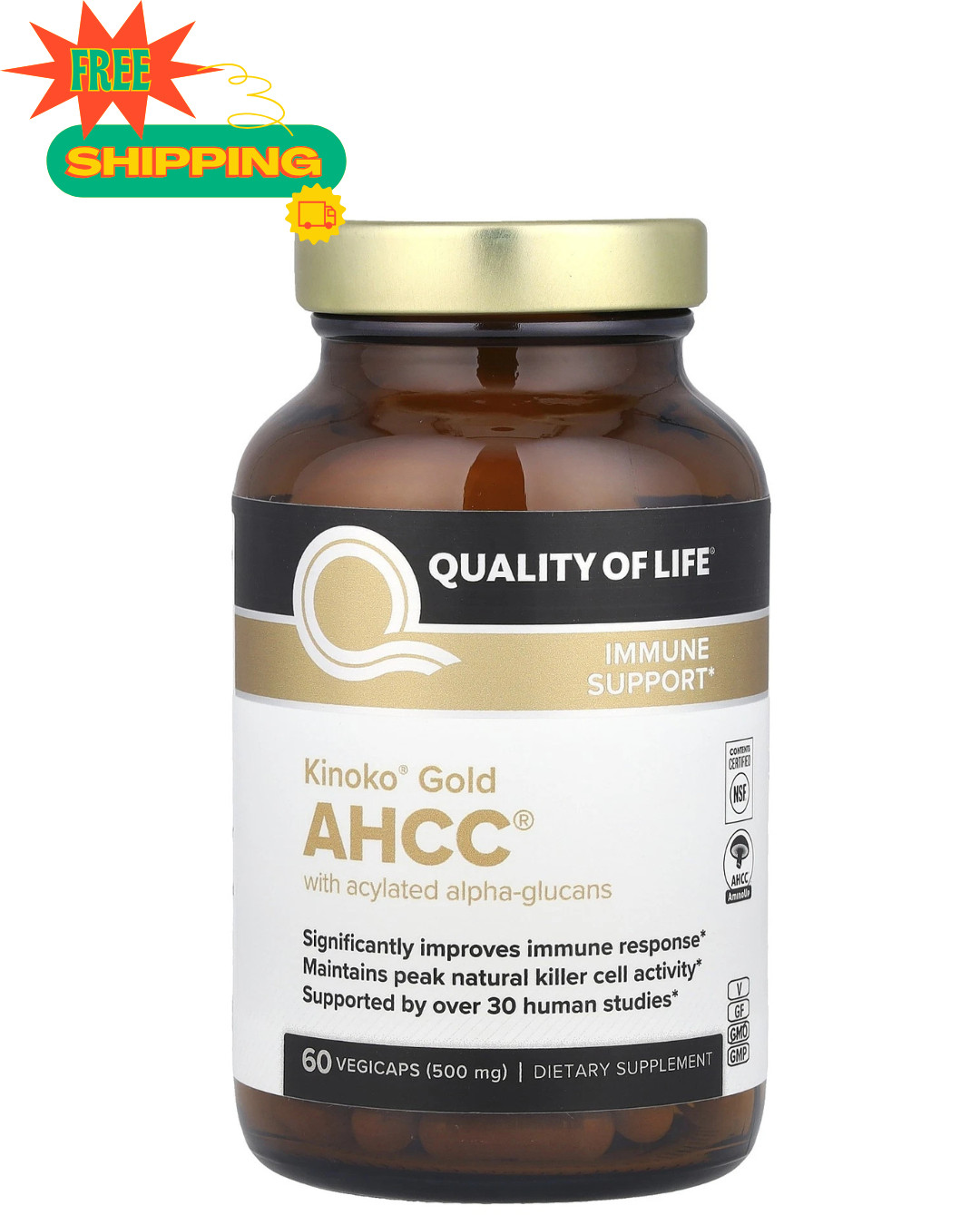 Kinko Platinm AHCC, 1 PACK, Immune Support, 500 mg, 60 capsules free shipping US