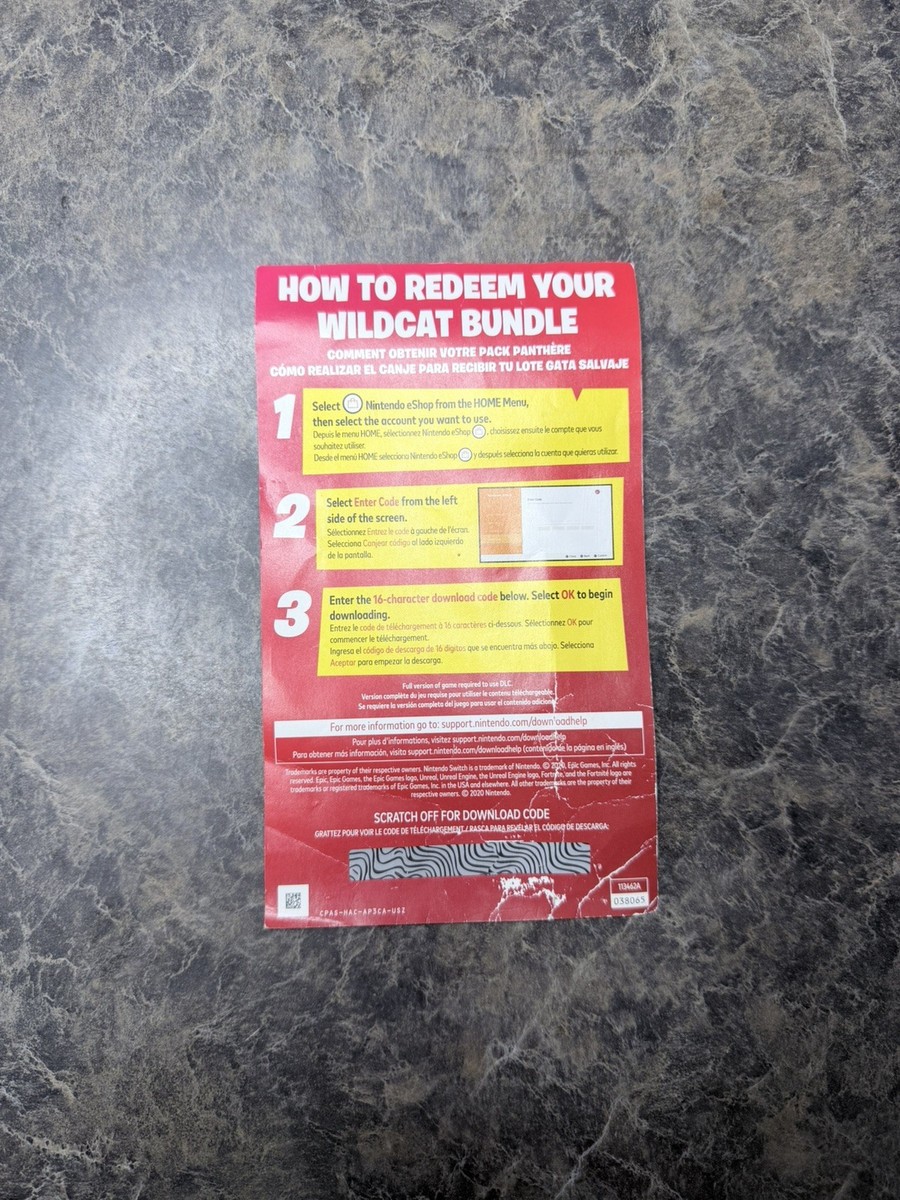 Nintendo Switch Fortnite Wildcat Bundle Code Card UNSCRATCHED | eBay