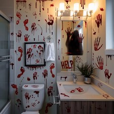 Halloween Bloody Handprint Footprint Window Stickers Wall for Red