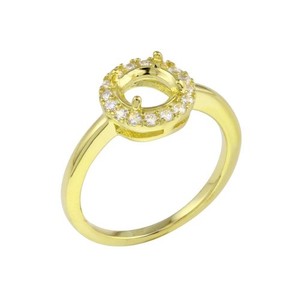 Authentic .925 Sterling Silver Gold Plated Clear CZ Round Mounting Ring