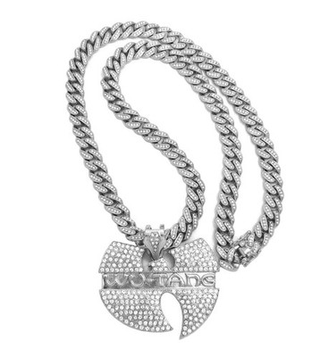 WUTANG CLAN PENDANT 30'' SILVER CUBAN LINK CHAIN NECKLACE HIP HOP RAPPER Dimond