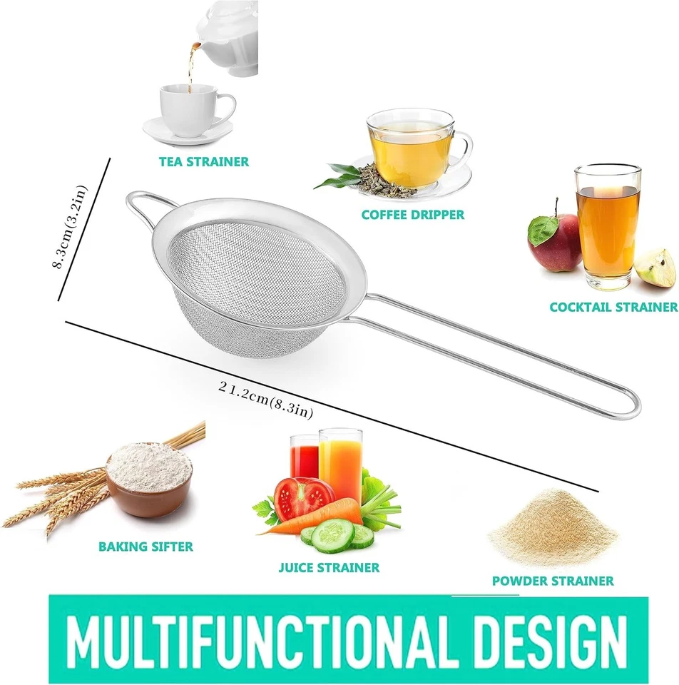 Fine Mesh Strainers for Kitchen,  Stainless Steel Metal Hand Small Mini Sieve St - Image 2 of 4