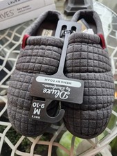 Dearfoams Dluxe Men's Slippers Size 10 Gray Upper and Bk Rubber soles, M 9-10