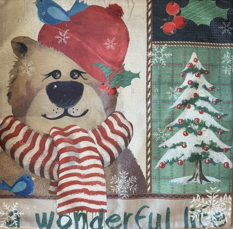 2 Christmas Pillow Covers 18x18 Linen Burlap Decorative Moose Deer Whimsical - Image 3 of 4