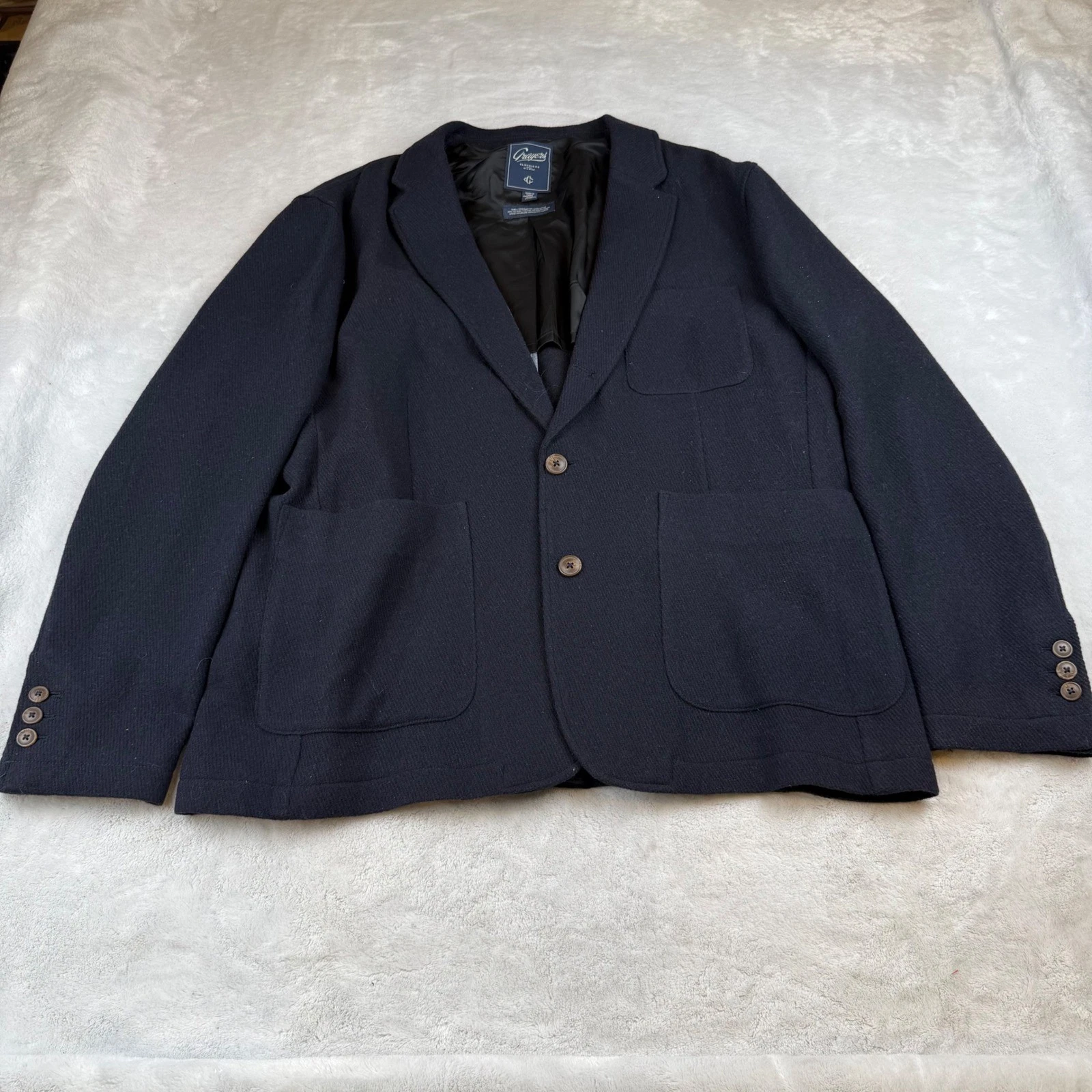 Crayers Clothiers Men's XL/TG Navy Wool Blend Blazer Jacket Two Button