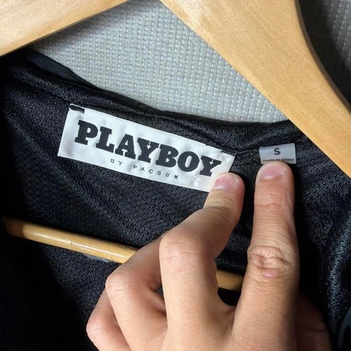 Playboy Windbreaker Jacket Colorblock Hooded Half Zip Grey Black S image 3