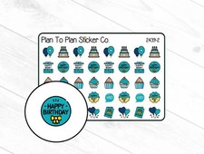 2439-2 Blue Birthday Planner Stickers.