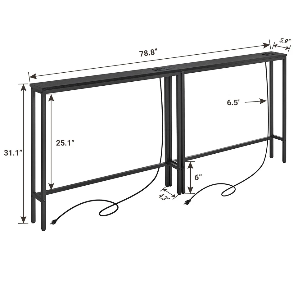 Pack de 2 Mesa Sofá Consola Estrecha de 5.9" con Tomas de Corriente, 5.9" Dx39.4 Wx31.1... Foto 3 de 4