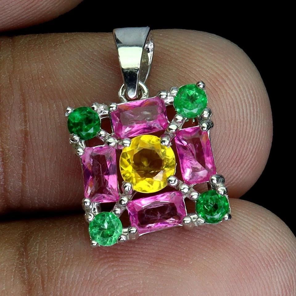 925 Pendente Argento Sterling Rotondo Mix Topazio 5mm Naturale Gemma Gioielli - Immagine 2 di 4