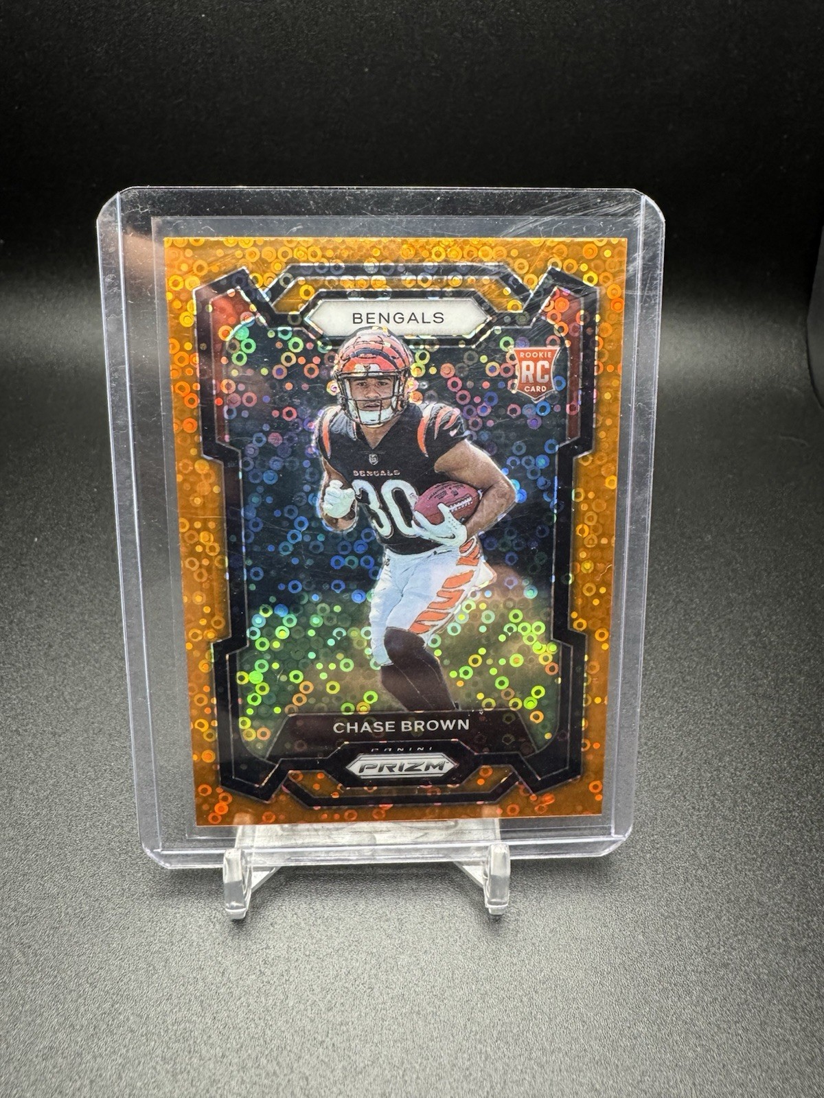 2023 Panini Prizm Football #318 Chase Brown RC Orange Disco Parallel Bengals