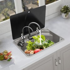 Sink With Folded Faucet Tempered Glass Lid Stainless Steel Hand Wash Basin Sink