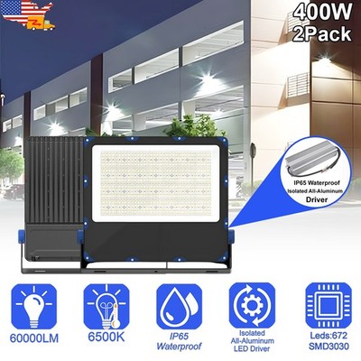 2 Pack 400Watt LED Flood Light Outdoor Stadium Lights Led Yard Floodlights 6500K