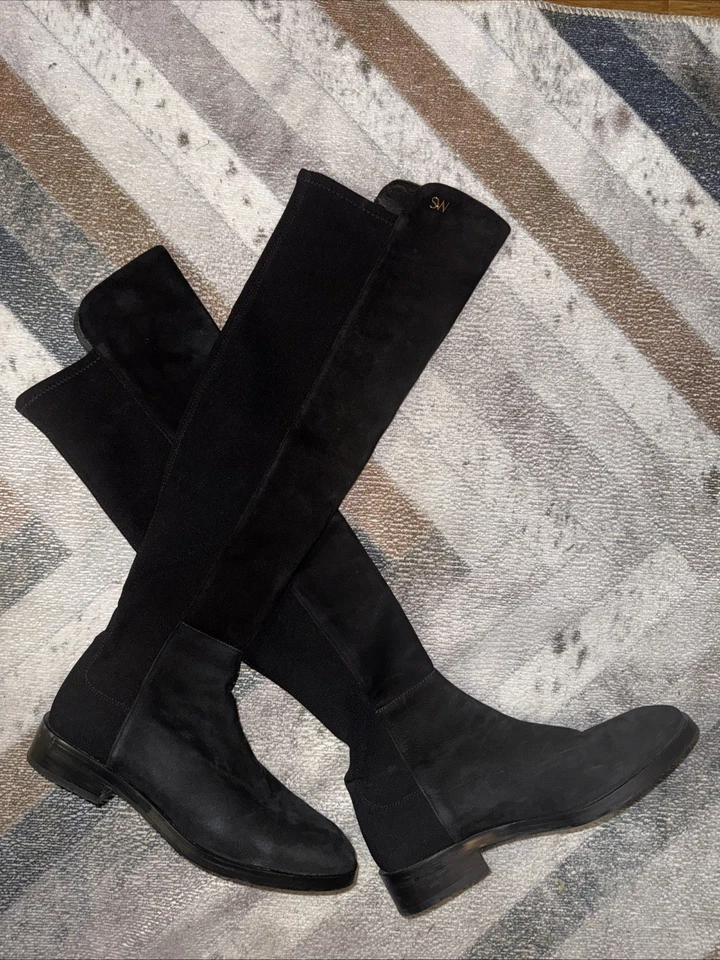 Botas altas Stuart Weitzman 5050 negras de gamuza sobre la rodilla para mujer 7,5 espalda elástica Foto 3 de 4