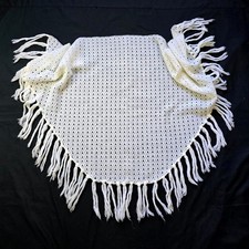 Vintage 70s Crochet Fringe Triangle Shawl Wrap Made in Japan - WorldStyle Brand