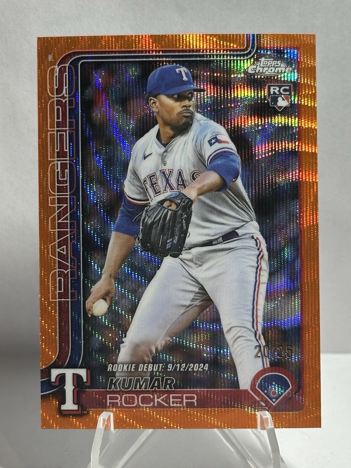 2025 Topps Chrome Orange Wave Refractor #73 Kumar Rocker RC Rookie /25 RANGERS