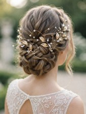 Wedding Gold Tone Leaf Rhinestone Hair Clip Crystal Rhinestone Headpiece