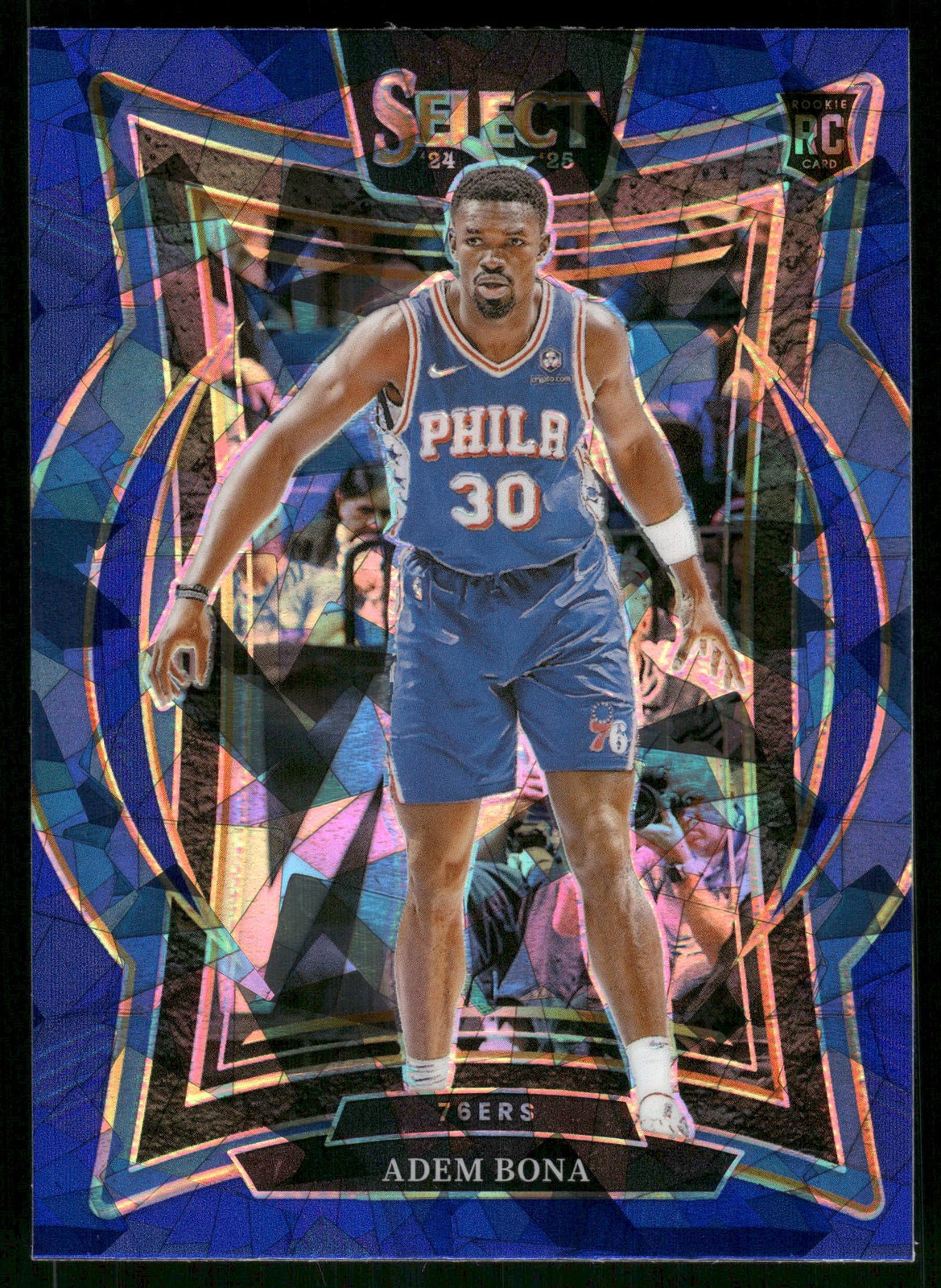 2024-25 Panini Select #97 Adem Bona Blue Cracked Ice Prizm 76ers Rookie