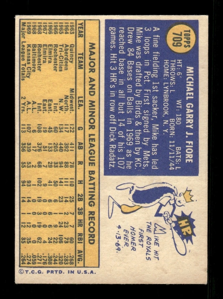 1970 Topps Set Break #709 Mike Fiore EX-EX/MT *BNCARDS* - Image 2 of 2