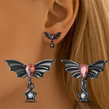 KUNSIR 925 Sterling Silver Gothic Bat Stud Earrings For Women Men Jewelry Gifts