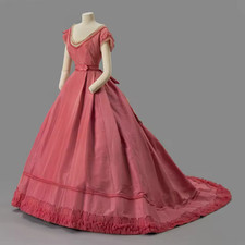 1886s Victorian Princess Ball Gown Historical Civil War Pink Crinoline Dress