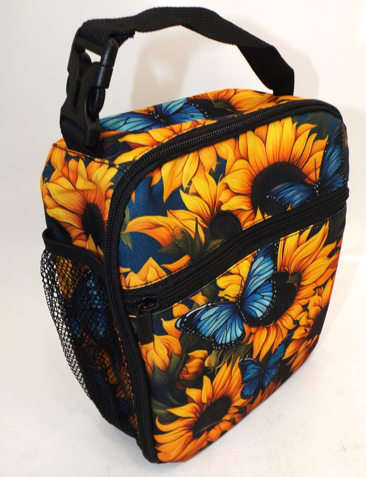 Sunflower & Butterfly insulated bag lunch case - zip pockets