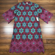 J.Marie Women's Size Medium Raven 3D Geometric Lace Mandarin Collar Midi Dress