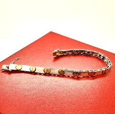 FAS 925 STERLING SILVER GOLD TONE NAIL HEAD LINK BRACELET
