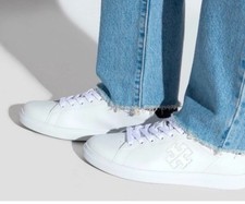 TORY BURCH Double T Howell Lace Up Low Top Court Sneakers SZ 6