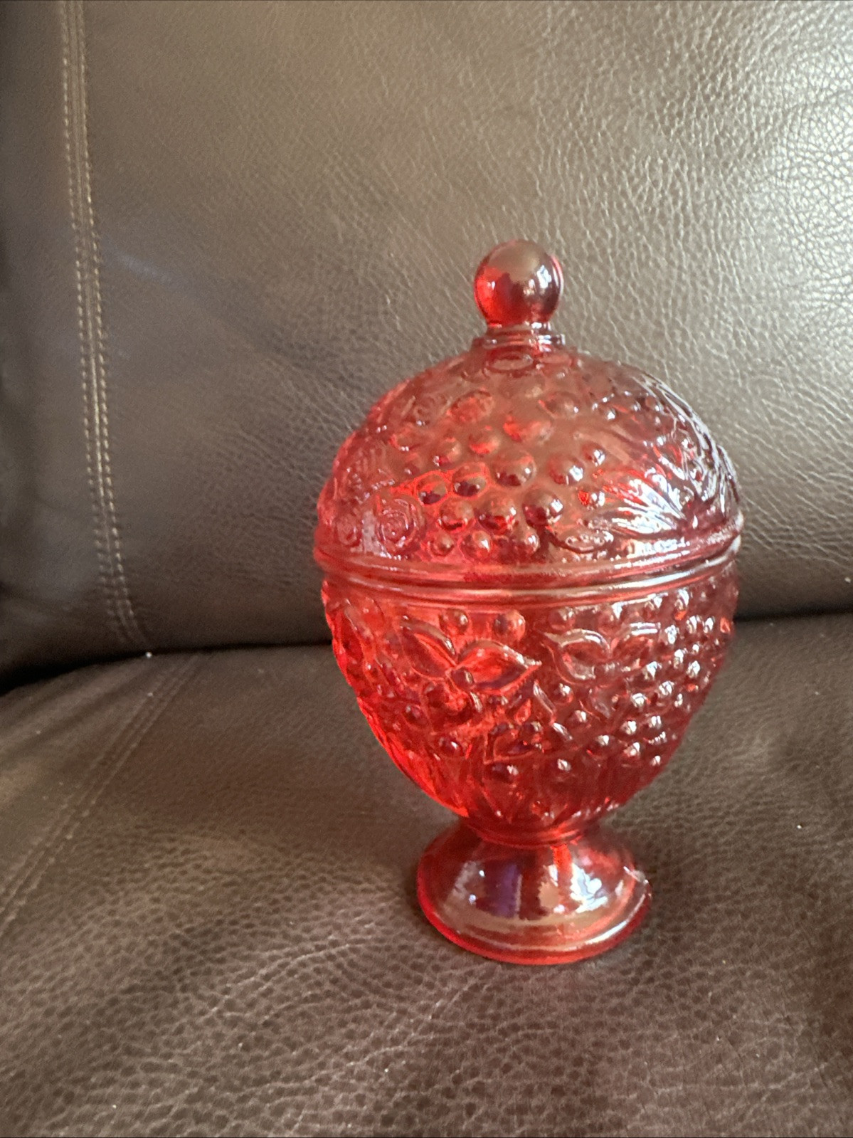 Vintage Avon Ruby Red Embossed Floral Candy Dish with Lid - Beautiful!