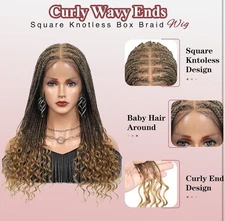 Kalyss 24” Brown 13x8 Box Braid Wig, Curly End Braided Lace with Baby Hair