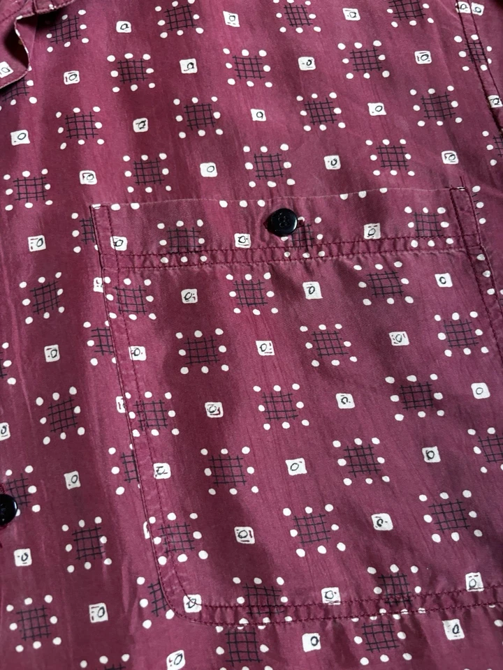 Мужская красная бордовая рубашка Montage с геометрическим узором из 100% шелка размер L короткий рукав - Изображение 4 из 4