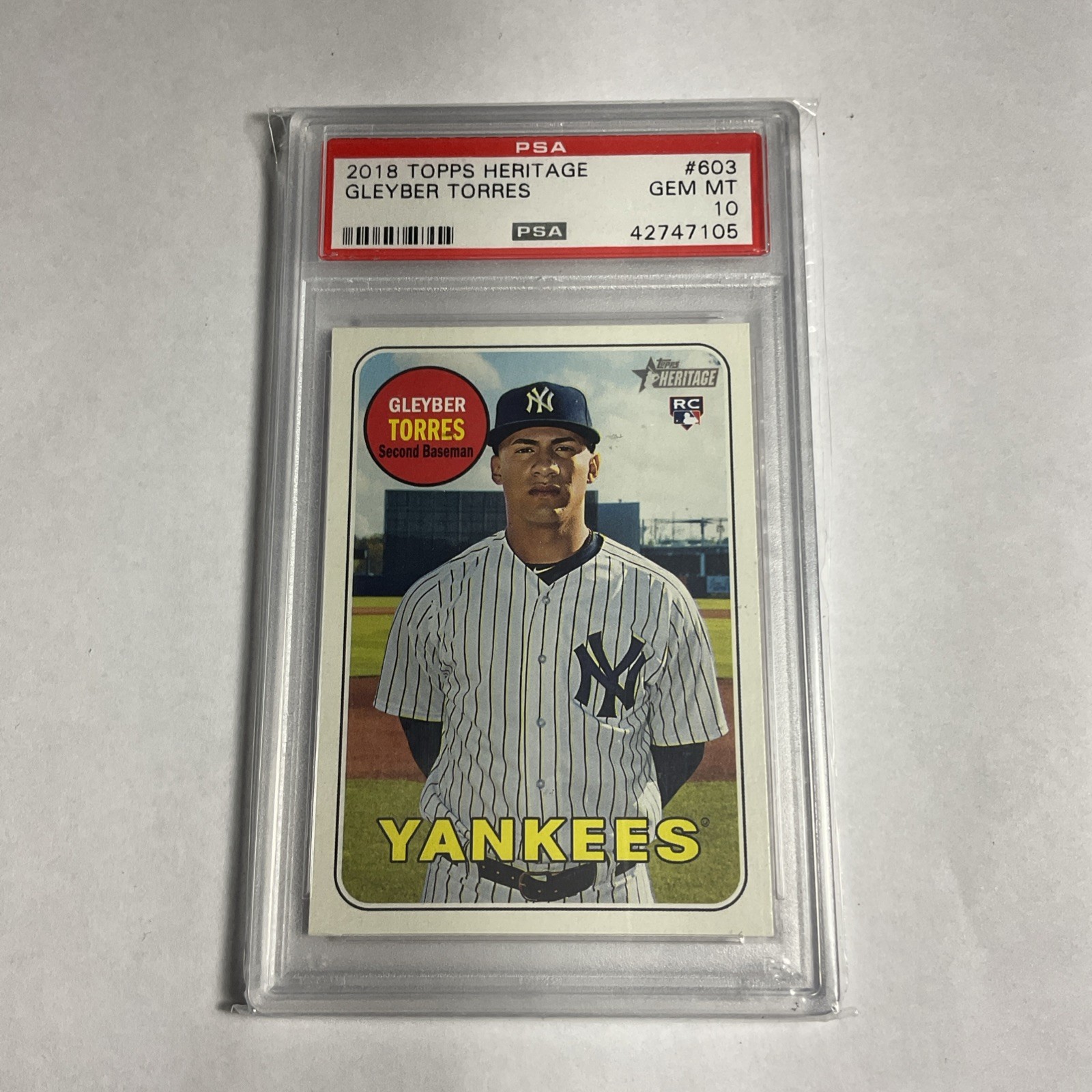 2018 Topps Heritage Gleyber Torres (RC), #603, Rookie Gem Mint PSA 10
