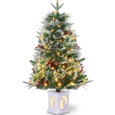 3 FT Christmas Tree, Pre-Lit Christmas Tree with 78 LED Lights White Decoration