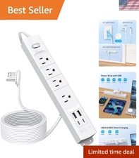 15ft Extension Cord with 2 USB-C Ports, 4 Outlets, and Slim Surge Protection