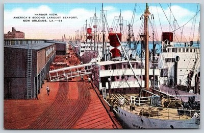 New Orleans Banana Fleet Harbor View Postcard E. C. Kropp Co. C454