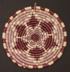 Woven Grass Coil Trivet Africa Sisal Protect Decor 9 1/2" Maroon Natural