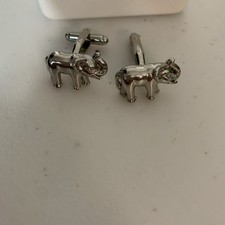 Cuff Links Men’s Silver Tone Elephants Trunk Up Pre-Loved