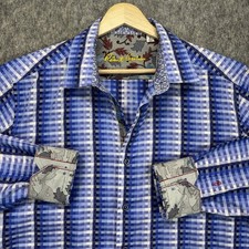 Robert Graham Men Large Long Sleeve Button Up Shirt Blue Flip Cuff Blue Abstract