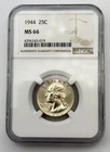 1944-P Washington Silver Quarter 25C NGC MS66 BU UNC Philadelphia US Coin BM1