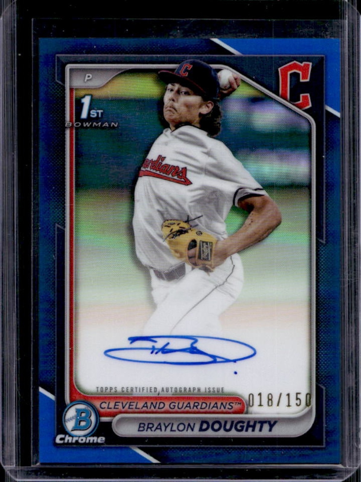 2024 Bowman Draft Braylon Doughty Chrome Auto Blue Refractor 1st #/150 Guardians