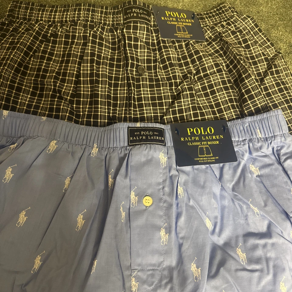 (2) Polo Ralph Lauren Para Hombre Allover Pony Tejido Boxers (Par) Azul y Cuadros Foto 2 de 4