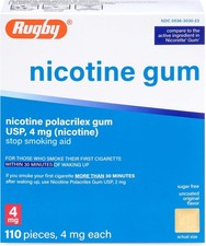 Rugby Nicotine Polacrilex Gum 4 mg Sugar Free Uncoated Original 110 Pieces