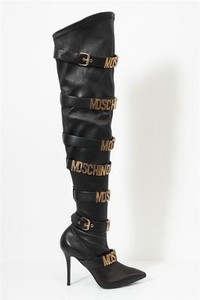 MOSCHINO ICONIC *RUNWAY* Black Leather LOGO Buckle Over The Knee Boot 9-39 NEW | eBay
