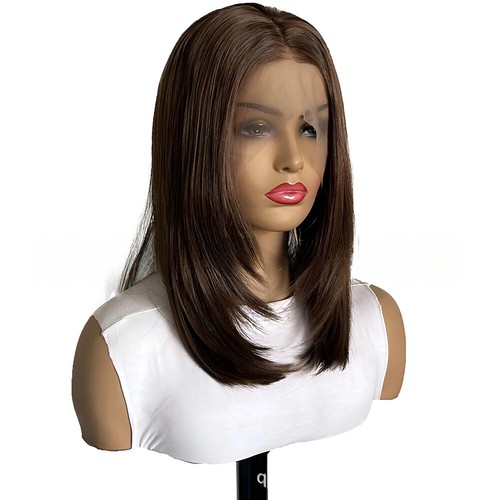 Schokobraune Perücke Lagenlook Perücke Synthetik Lace Front Perücken für Damen dunkelbraun - Bild 10 von 13